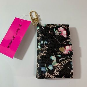 Betsey Johnson Blk Leopard Flap Wallet Key Holder